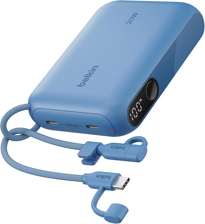 Belkin 10000mAh 20W Slim Power Bank, Digital Display, 2 USB C Ports | Fast Charging Battery Pack, iPhone 17, Air, Pro, Samsung Galaxy S25, Pixel 10, iPad, Charge 2 Devices by Unknown