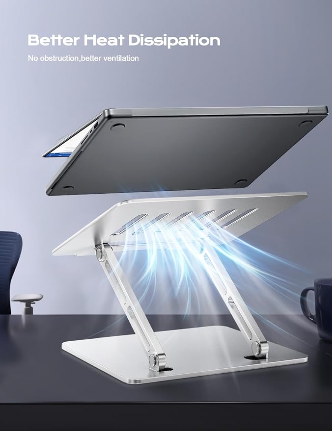 LOXP Aluminum Laptop Stand, Adjustable Laptop Stand for Desk Foldable | Portable Laptop Riser, Ergonomic Computer Notebook Holder for Desk, Office Desk Accessories (10-15.6'') - Silver - Image 4