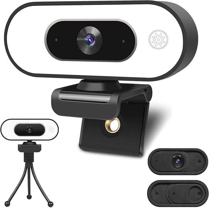 ToLuLu 1080P Full HD Webcam with Ring Light Microphone Streaming Web Camera | for PC Mac Laptop Desktop, USB Computer Webcam with Privacy Cover and Tripod for Zoom Meeting Skype Teams Twitch by ToLuLu