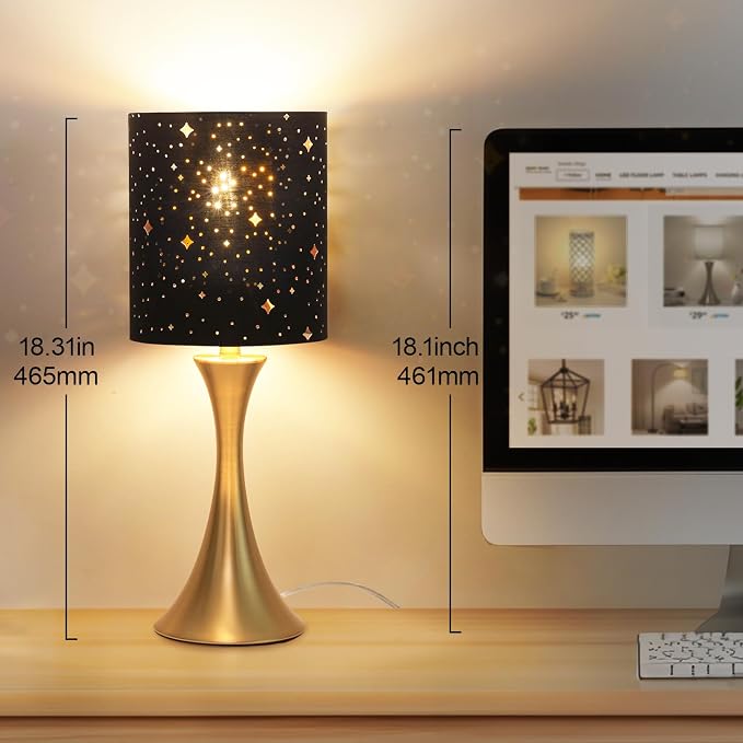 Touch Table Lamp,3 Way Dimmable Gold Bedside Lamp with Black Star Shade | Touch Control Nightstand Lamp, Decorative Ambient Bedside Light for Living Room, Bedroom, Dorm, Office, LED Bulb Included - Image 4