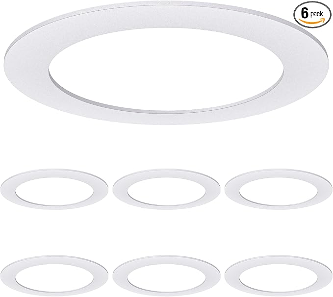 Sunco 6 Pack 6 Inch Recessed Light Goof Ring, White, Matte Finish | Flush Mount White Can Light Trim Ring Cover, OD 8.6 Inch/ID 6.2 Inch, Paintable, Covers Oversized Ceiling Holes by SuncoLighting
