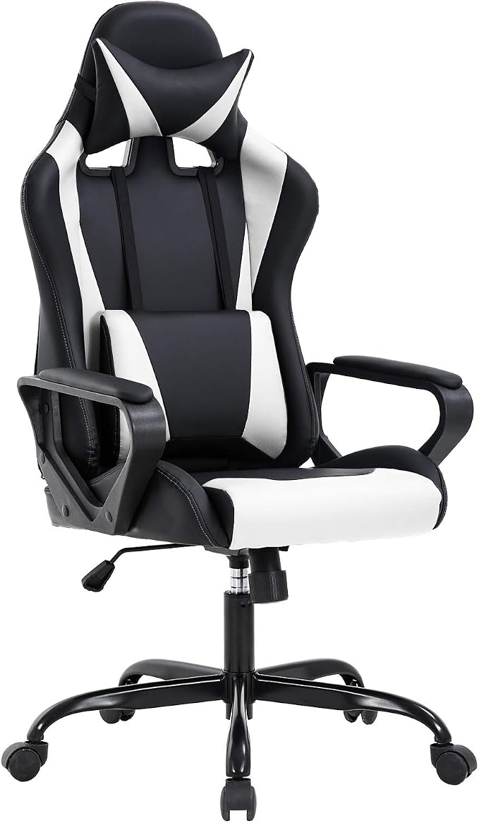 BestOffice High-Back Gaming Chair PC Office Chair Computer Racing Chair PU Desk Task Chair Ergonomic Executive Swivel Rolling Chair with Lumbar Support for Back Pain Women, Men,White by BestOffice
