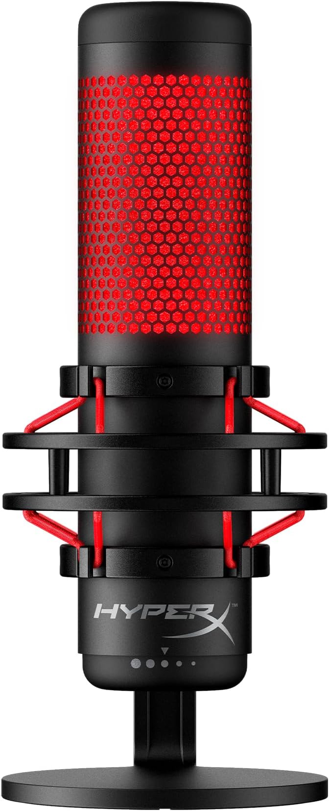 HyperX QuadCast - USB Condenser Gaming Microphone, for PC, PS4, PS5 and Mac, Anti-Vibration Shock Mount, Four Polar Patterns, Pop Filter, Gain Control, Podcasts, Twitch, YouTube, Discord, Red LED by HyperX