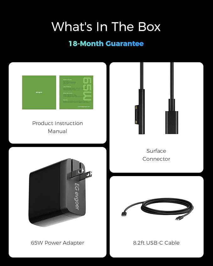 65W Surface Pro Charger,Microsoft Windows Surface Charger for Surface Pro 3/4/5/6/7/8/9/10/X/11/12 Power Adapter,Compatible for Both Microsoft Surface Book/Laptop/Tablet,Support 44W 36W - Image 8