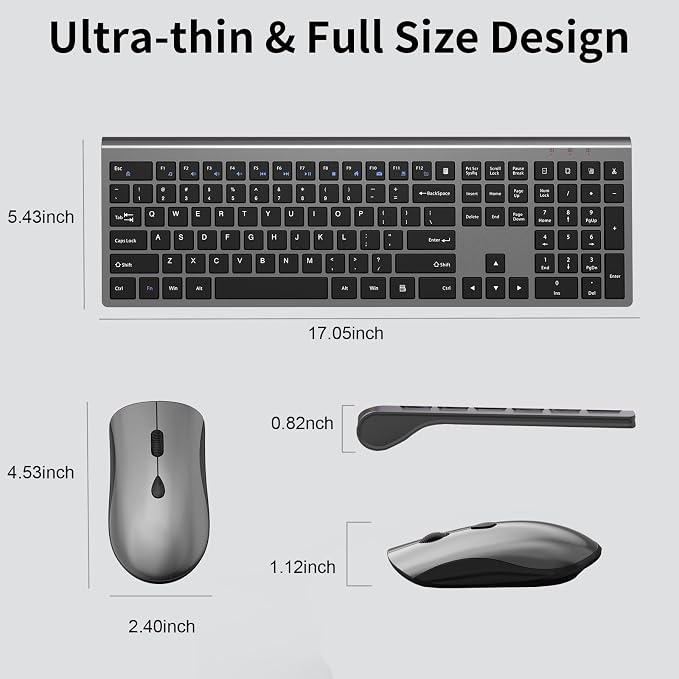 Slim Silent Full Size Wireless Keyboard Mouse Combo Space Grey | With calculator key, 2400 DPI quiet mouse, USB cordless set, compatible with Windows, Mac, Laptop & PC - Image 5