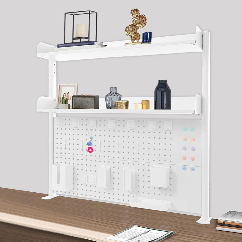Clamp On Desk Organizer Shelf with Pegboard, 2 Tier Office Desk Shelves Organizer, 40" W x 37.4" H Desktop Bookshelf Storage for Home Dorm Office - Image 5