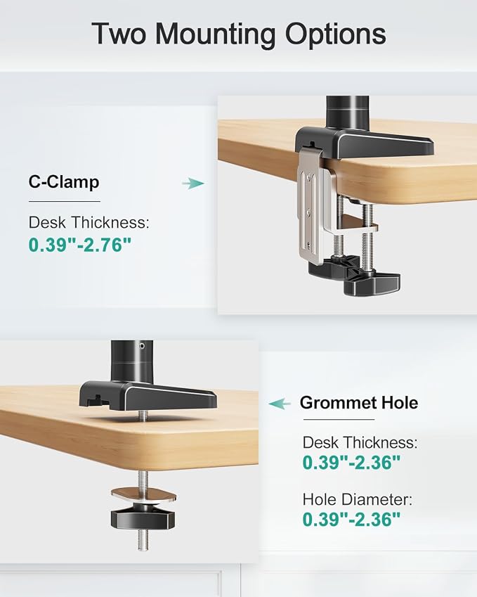 MOUNT PRO Ultrawide Single Monitor Arm for 22"- 42" Screens, Monitor Desk Mount Stand Holds up to 33 lbs, Heavy Duty Fully Adjustable Gas Spring Desk Mount, VESA Mount with Clamp/Grommet Base - Image 7