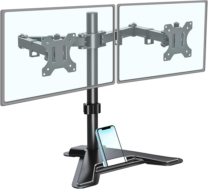 MOUNTUP Dual Monitor Stand - Freestanding & Height Adjustable Monitor Desk Mount, Steady VESA Mount Holds Max 17.6 lbs, Computer Monitor Stand for 2 Screens up to 27 inches, for Home Office by MOUNTUP