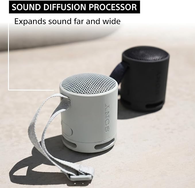 Sony SRS-XB100 Wireless Bluetooth Portable Lightweight Speaker, Light Gray | 16 Hr Battery, Super-Compact Travel Speaker, IP67 Waterproof & Dustproof Shower Speaker, Versatile Strap, Hands-free Calling - Image 6