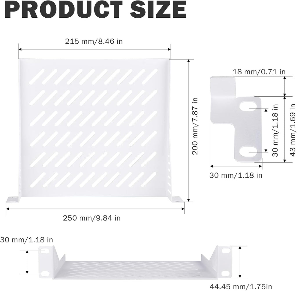 GeeekPi 1U Rack Mount Shelf for 10 inch Server Rack, 7.87" Depth Vented Cantilever Tray for Network Rack and DeskPi RackMate T1/T0 Server Cabinet (White) - Image 3