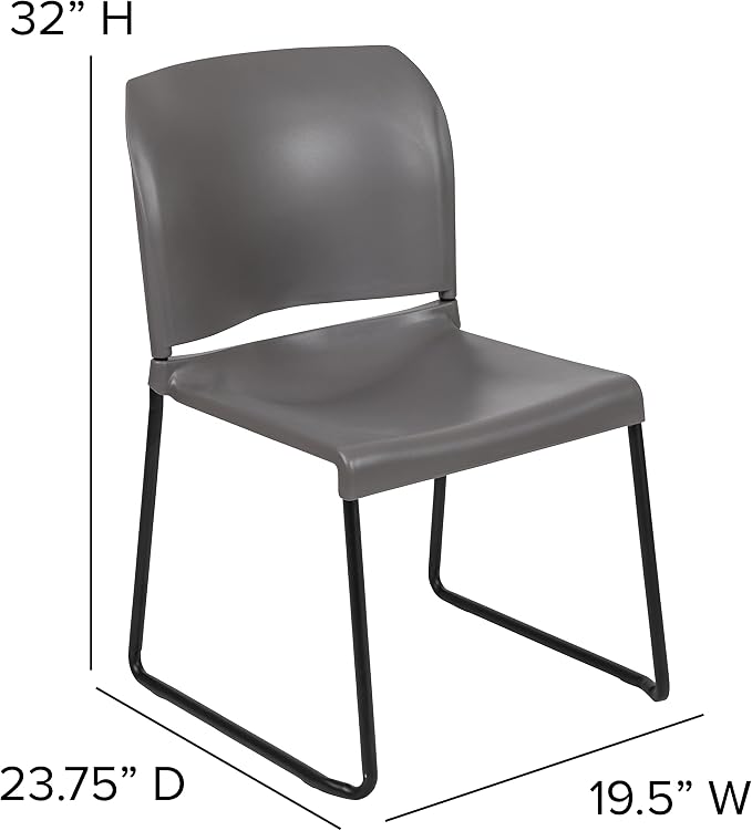 Flash Furniture Hercules Stack Chair, Black | Sled Base, Powder Coated, Contoured, 880 LBS. Weight Capacity - Image 3