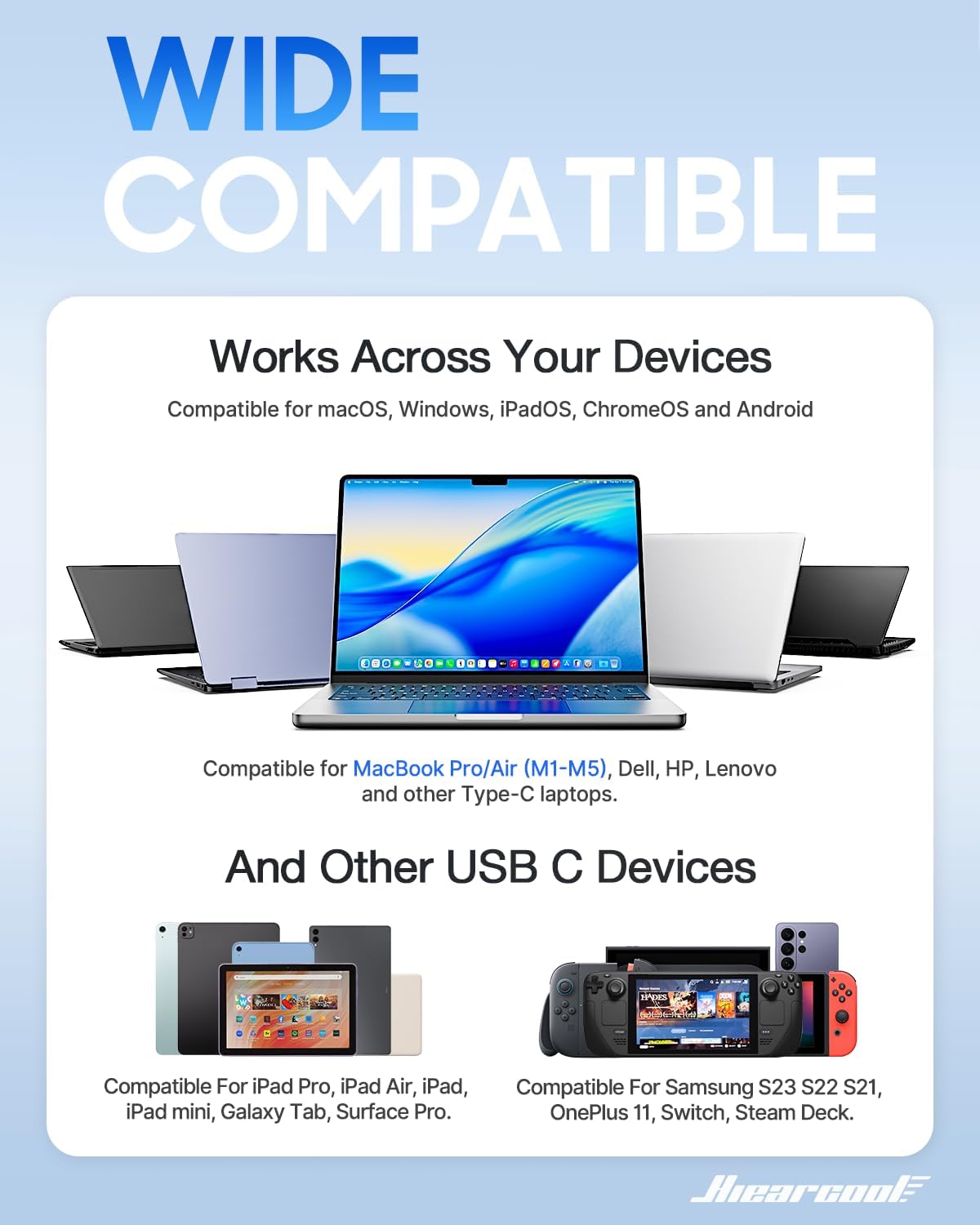 Hiearcool 7-in-1 USB C Hub, USB C Dongle Compatible for MacBook, Rose Gold - Image 5