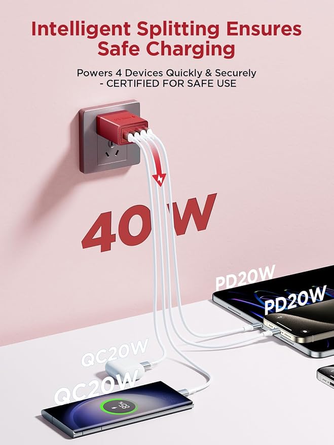 [2-Pack] USB C Charger Block, 40W Fast Charging Block Type C Charging Block 4-Port Dual Port PD+QC Wall Charger Head Cube for iPhone 17 16 15 14 13 12 11 Pro Max XS, iPad - Image 2