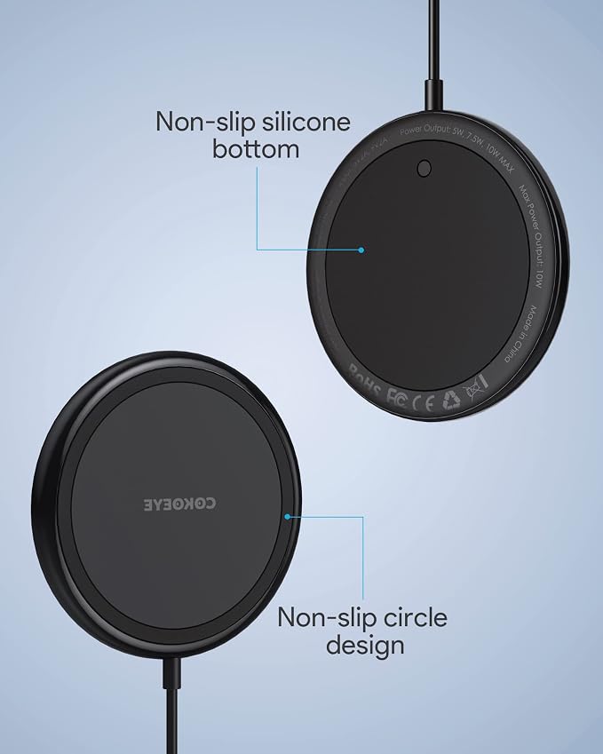 COKOEYE Wireless Charger, 15W Max Fast Wireless Charging Pad 2-Pack Compatible with iPhone 17/17 Air/17 Pro/17 Pro Max/16/15/14/13/12/Samsung S24/S24Ultra/S23Ultra/S22/S21,AirPods Pro2 - Image 9