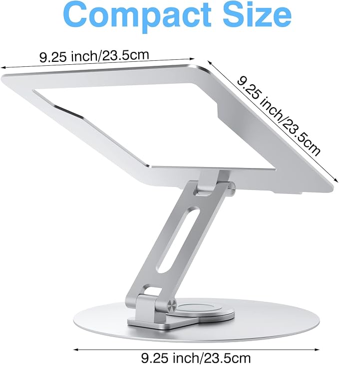 Swivel Laptop Stand for Desk, Adjustable Height Aluminum Computer Stand with 360 Rotating Base, Foldable Ergonomic Riser, Portable Laptop Holder Compatible with MacBook, All Laptops 10-17'', Chrome - Image 8