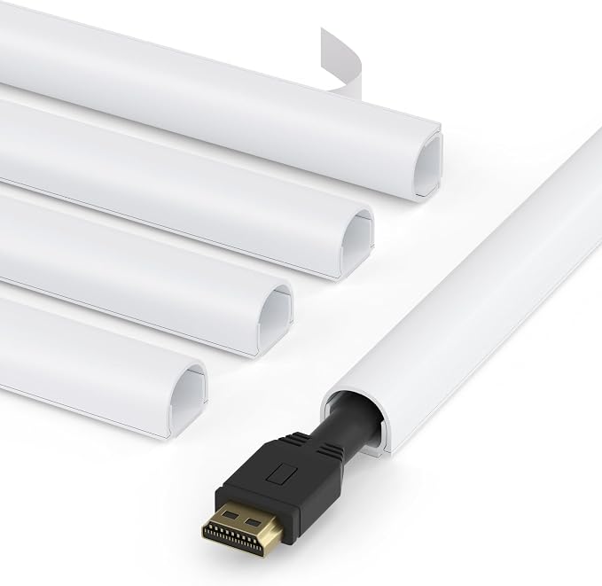 ZhiYo 71in Cord Cover for 1 Wire on Wall, 0.5" W x 0.4" H, White | Upgraded Mini Raceway, Extra Capacity for Extension Cords, Half-Round Glazed Finish, Self-Adhesive, 5 Pack (14.2" Each) by ZhiYo