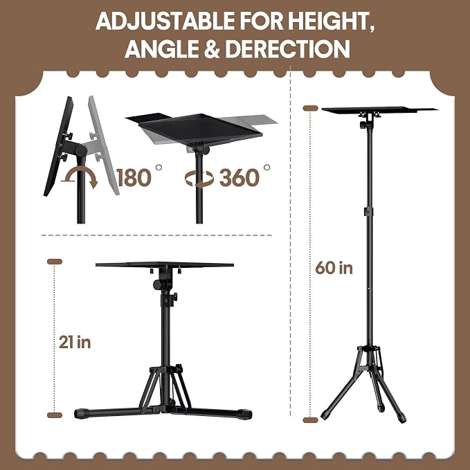 KOOV Projector Stand Adjustable Height 20" to 61" | Foldable Projector Tripod Stand with Mouse Tray & Phone Holder, Perfect for Office Home Stage Studio DJ Racks Podium Stand - Image 2