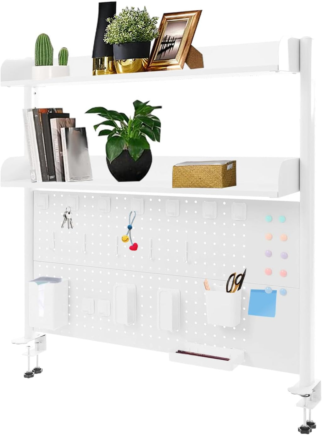 Clamp On Desk Shelf Organizer with Pegboard, 39in Desktop Organizer Hutch by GAOYIJINKE