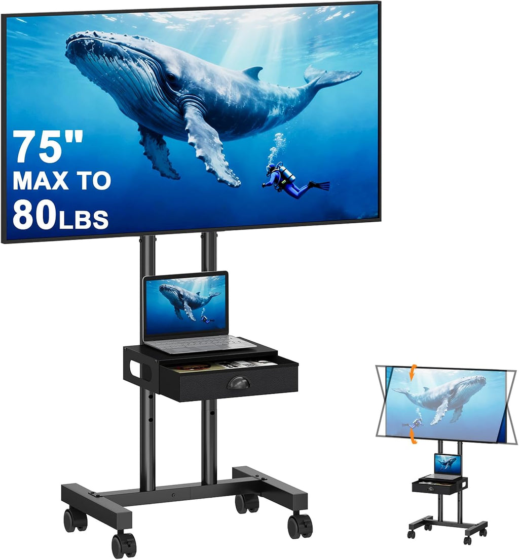 Rolling TV Stand with Drawer for 32-75 Inch TVs, Adjustable Storage Shelf by Hayexiha
