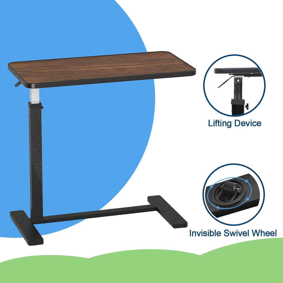 Adjustable Overbed Table with Cup Holder & Hidden Lockable Wheels - Image 4