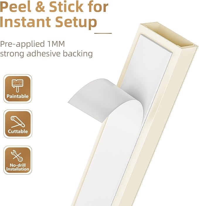 Delamu Beige Cord Hider, 85in Cord Covers for 2-3 Wires on Wall, Self-Adhesive Cable Hider, Wire Hiders Wire Covers for TV Cords on Wall, Easy Mount Cable Cover Raceway Kit, W0.95 H0.55in, Beige - Image 4
