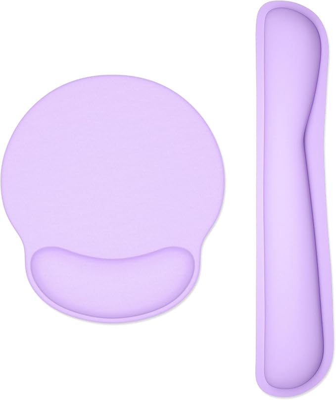 Dapesuom Keyboard Wrist Rest and Mouse Pad with Wrist Support, Cute Memory Foam Cushion for Keyboard and Mouse Set, Ergonomic Pad Rests with Non Slip Base for Easy Typing & Pain Relief, Vanilla Purple by Unknown