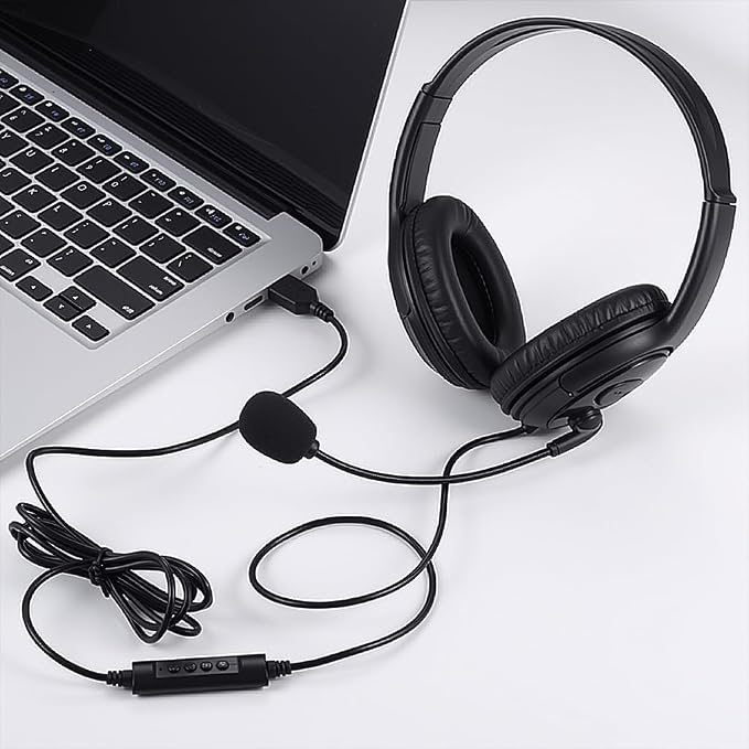 USB Headset with Mic, Computer Wired Headphones with Microphone for PC, Laptop (Black - Full Ear Cups) - Image 4