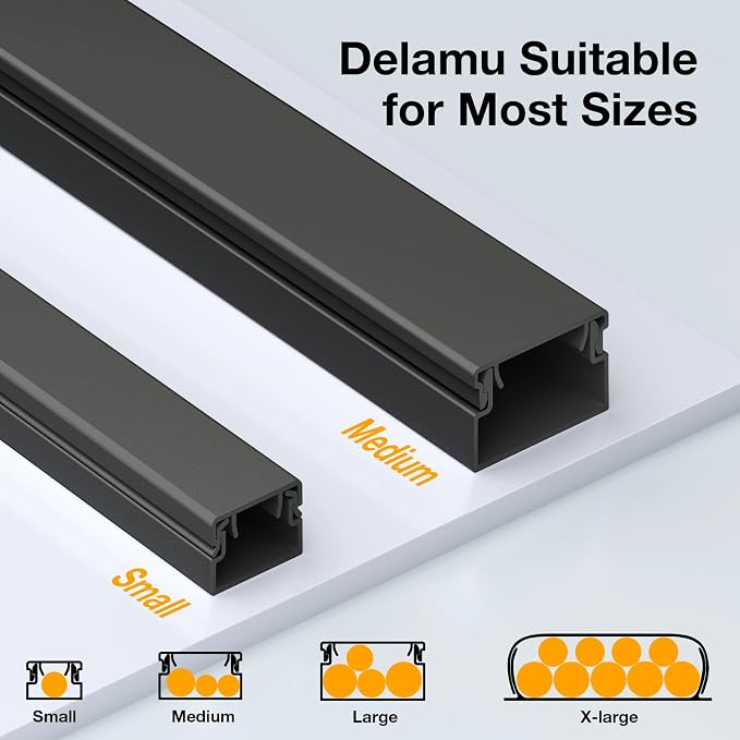 Delamu 157in Cord Covers for Wires on Wall, Cord Hider for 1 Cord, Paintable Cable Hider, Cable Management Wire Covers for Cords,W0.55 H0.4in, Black - Image 7
