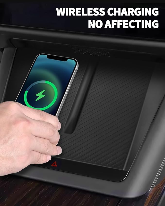 Center Control Wireless Charging Mat, Charger Pad for Tesla Model X/S | Black wireless charging silicone pad,center console wireless charger pad 2024-2026 - Image 2