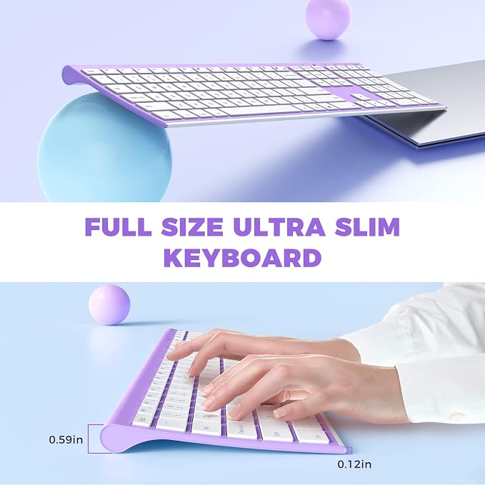 Vssoplor Wireless Keyboard and Mouse, Rechargeable Ultra Slim, Lavender | Quiet Full-Size Keyboard and Mouse Combo Set, for Laptop, PC, Notebook, Desktop, 2.4GHz Stable Connection, Ideal for Office - Image 2