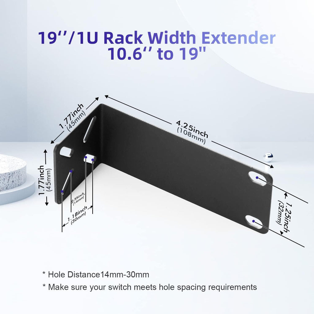 Rack Mount Kit for 10.6 inch Switches, Adjustable Rack Ears for Netgear, Cisco, D-Link, TRENDnet and HP Products, Mount 10.6" Wide to 19" Equipment, Adjustable Hole Distance 14-30mm - Image 2