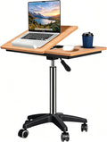 wishacc Large Rolling Desk Adjustable Height with Drawers, Mobile Standing Desk on Wheels, Portable Computer Workstation, White Sit to Stand Desk with Cup Holder & Storage for Home Office (Large) by wishaccDirect