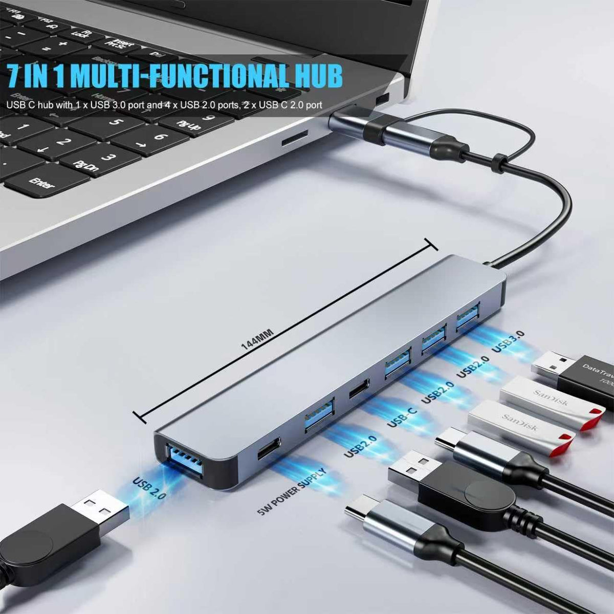 BERLAT 7-in-1 USB C Hub Aluminum USB 3.0 for MacBook PC iPad - Image 2