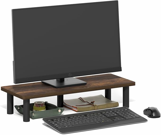 Furinno Turn-N-Tube Monitor Stand Riser, 23.6" Wide Rectangle Monitor Riser, Laptop Stand for Desk, Office Desk Accessories, Desktop Organizers and Accessories, Toolless Assembly, Amber Pine by Furinno-FitsYourSpaceFitsYourBudget