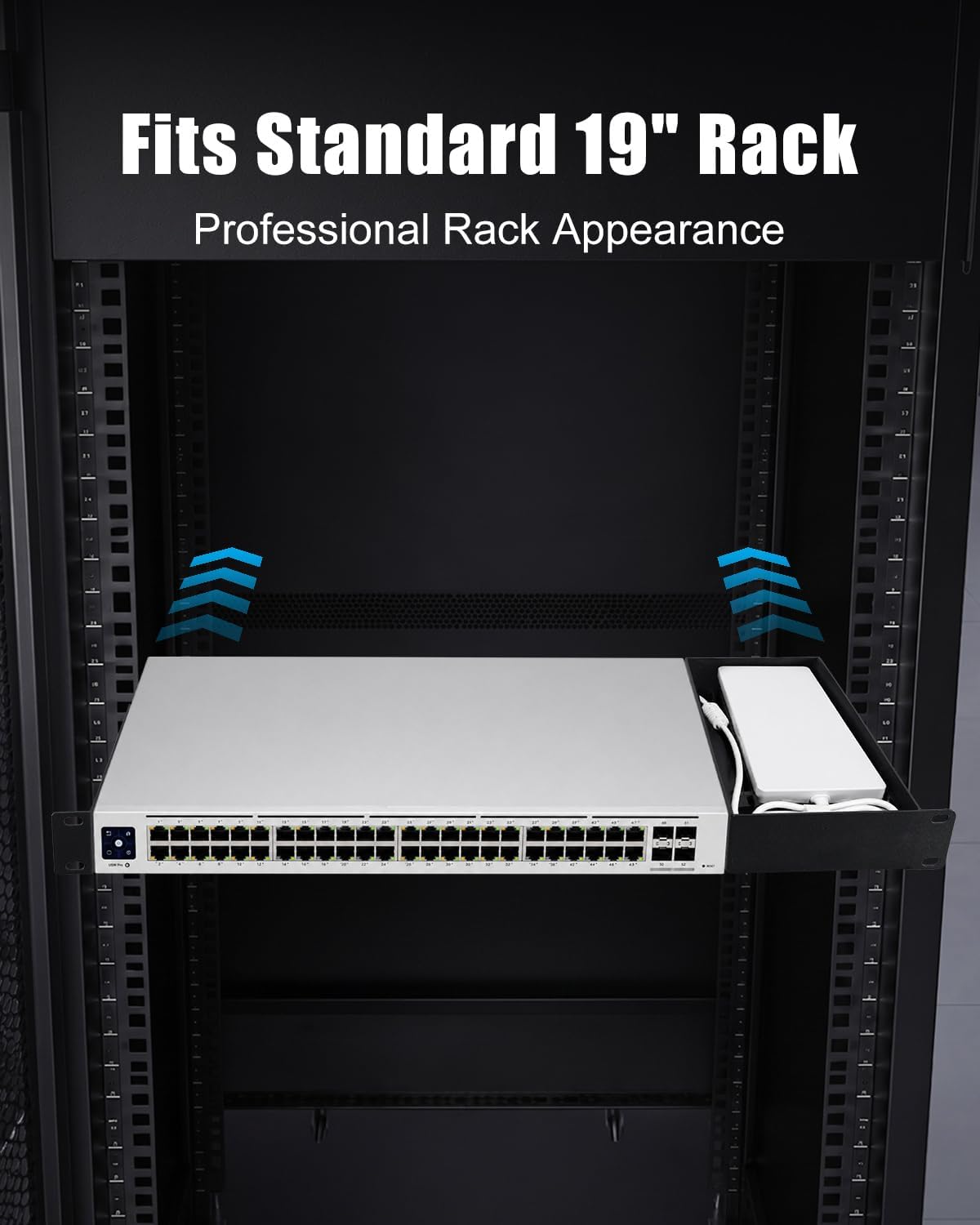 19 Inch 1U Rack Mount Fit for UniFi Switch Pro Max 16 PoE, Metal Shelf Tray - Image 4