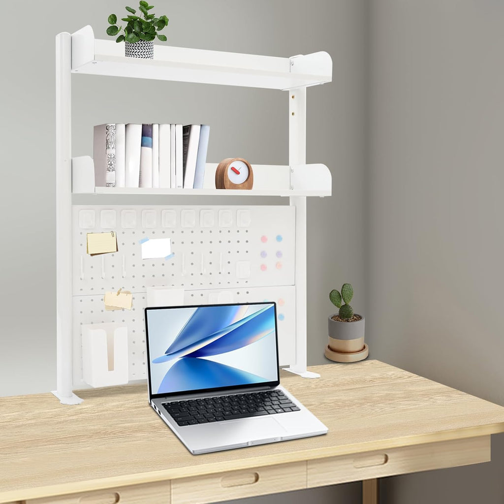 Clamp on Desk Shelf with Pegboard, 31.5" Wide Modern Desktop Organizer Bookshelf with 2 Tier Adjustable Storage Shelf for Home Office Desktop Shelving System - Image 6