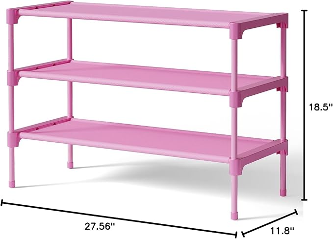 Kitsure Shoe Rack - Non-Woven Shoe Rack Shelf, 27.5" Wide - 3 Tier, Pink | Shoe Organizer for Closet, Entryway, Garage, Stackable Shoe Shelves, college dorm&apartment essentials - Image 2