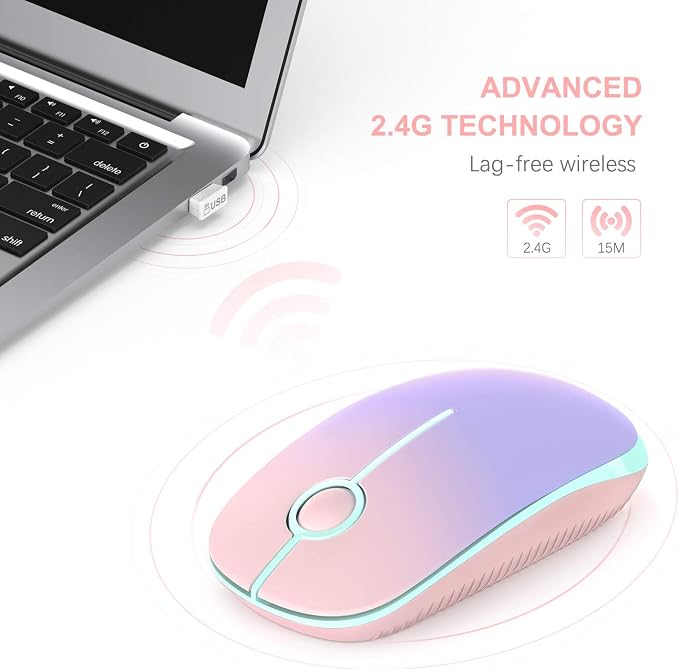Unipows Wireless Mouse-2.4G Slim Portable Computer Mouse with Nano Receiver | Less Noise Mobile Optical Mice for Notebook, PC, Laptop, Desktop, Gradient Pink to Purple - Image 2