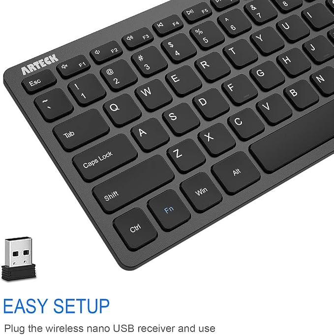 Arteck 2.4G Wireless Keyboard Ultra Slim and Compact Keyboard with Media Hotkeys for Computer Desktop PC Laptop Surface Smart TV and Windows 11/10/8/7, Black - Image 2
