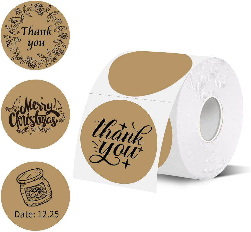 Thermal Labels,2 Inch Brown Round Thermal Printer Stickers,Self-Adhesive Round Direct Thermal Labels,Thermal Stickers for DIY Logo Design,Name Tag (500/Roll by starboling