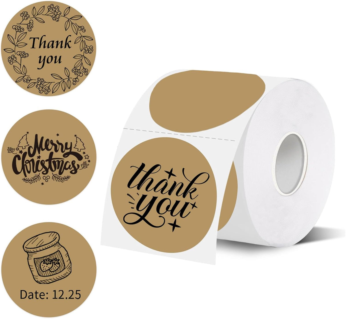 Thermal Labels,2 Inch Brown Round Thermal Printer Stickers,Self-Adhesive Round Direct Thermal Labels,Thermal Stickers for DIY Logo Design,Name Tag (500/Roll by starboling