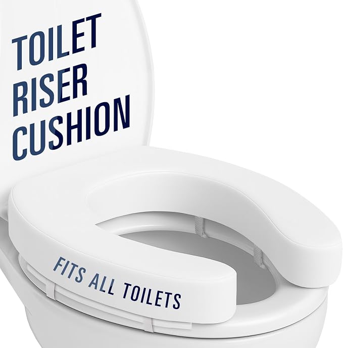 Vive Toilet Seat Riser Cushion for Seniors - Fits All Toilet Seats | Raised Toilet Seat with High-Density Foam for Elongated & Standard - Cushioned & Padded - Elevated Medical Handicap Lifter by Vive