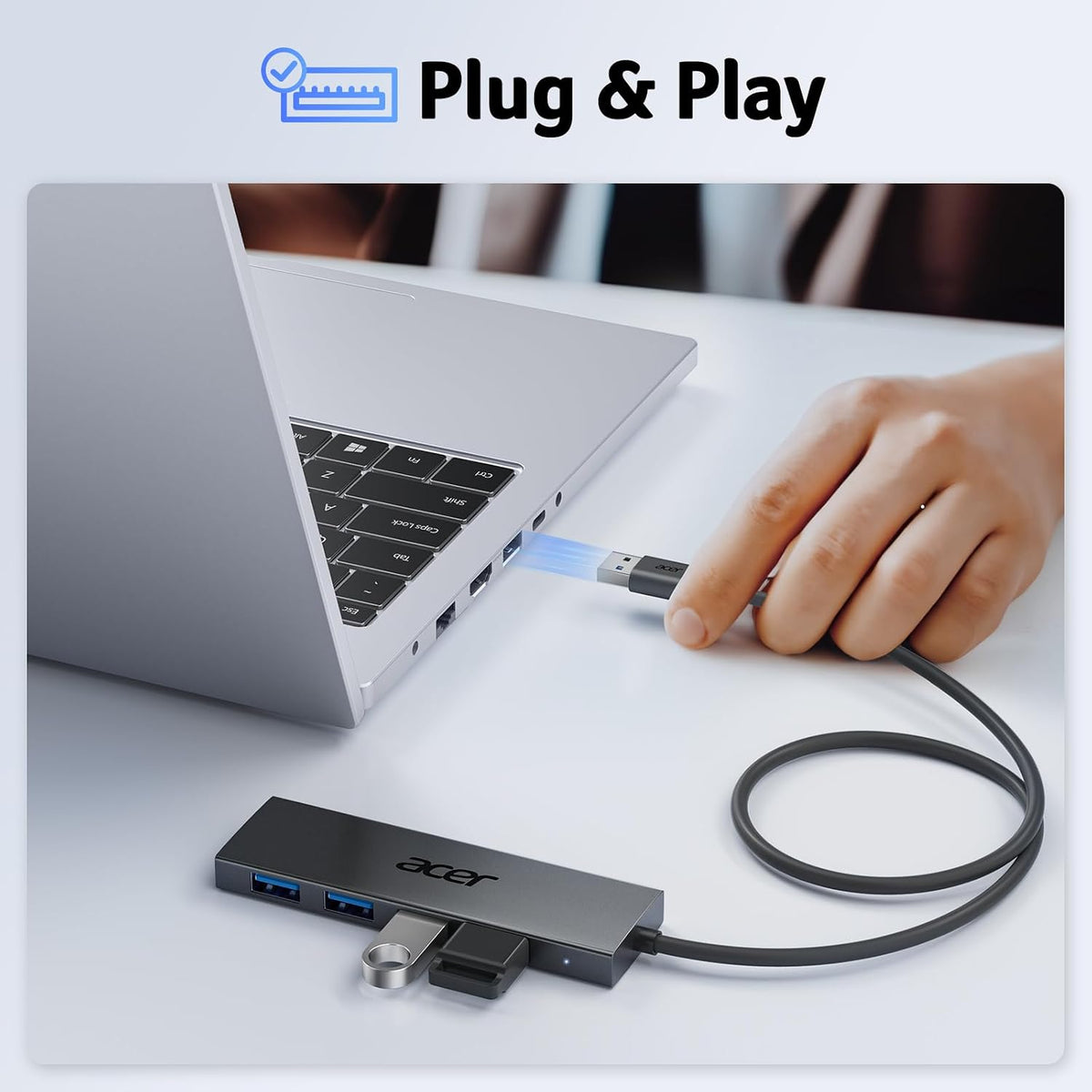 Acer USB Hub 4 Ports, Multiple USB 3.0 Hub, USBA Splitter for Laptop/PC 2FT - Image 4