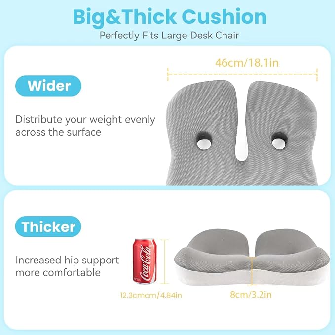 Seat Cushion, Memory Foam for Sit Bone and Back Pain Relief | Dual-Hole Ventilation, Coccyx,Sciatica and Tailbone Hip Relief ,Posture Support ,Office Chair and Car Seat,Home Use - Image 7