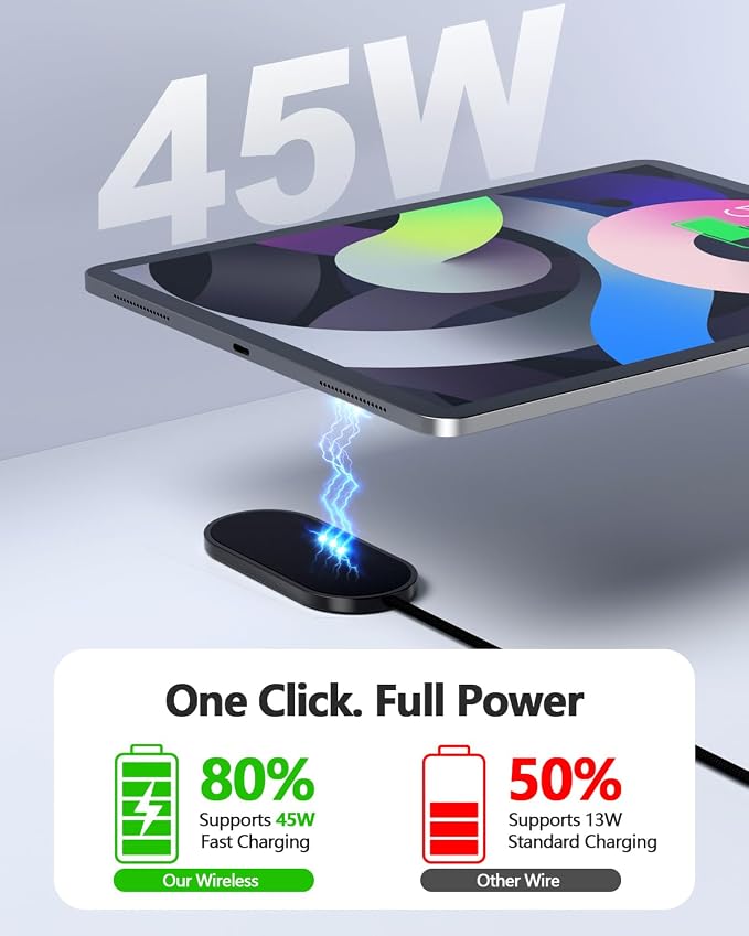 Magnetic Wireless Charger for iPad Pro 13 (2024/2025 M4) ONLY 45W Fast Charging Smart Connector Charger, Aluminum Alloy Wireless Charging Pad - Image 4
