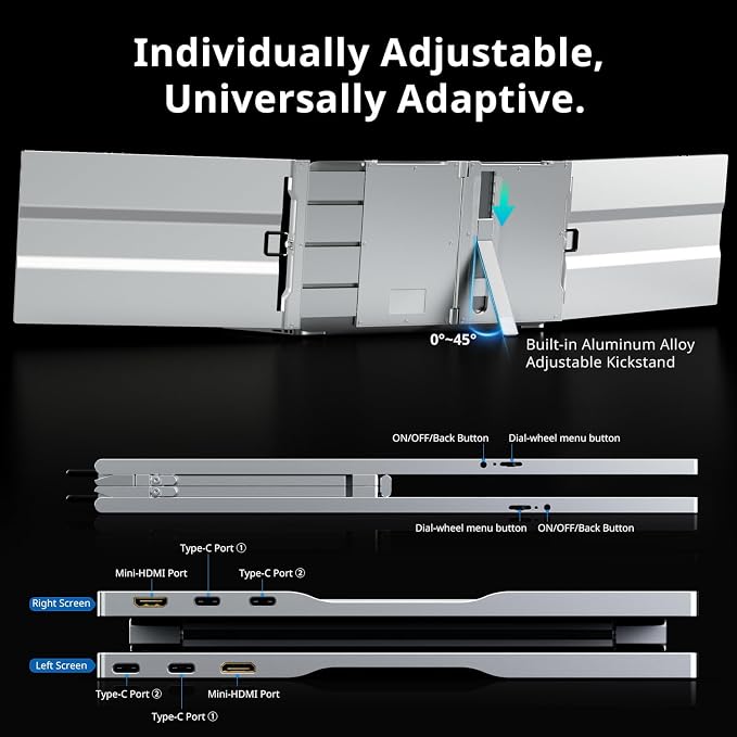 AYY Laptop Screen Extender, 14" FHD 1200P Portable Triple Monitor for 13"-17" Laptops, Aluminum Alloy Stand, Compatible with MacOS/Windows/Chrome - Image 7