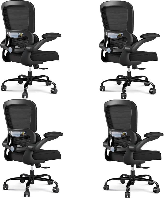 TRALT Office Chair - Ergonomic Desk Chair with Adjustable Lumbar Support, Mesh Computer Chair, Executive Chairs for Home Office Comfortable Lumbar Support Black Pack of 4 by TRALT