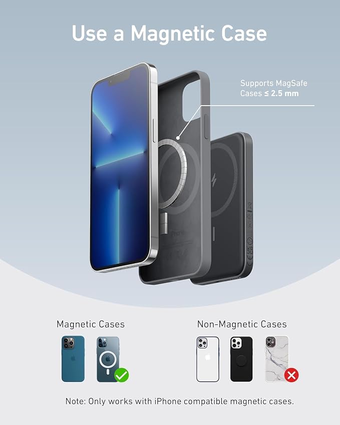 Anker 621 MagGo Power Bank, 5,000mAh Magnetic Portable Charger | Travel Essential Battery Pack with USB-C Cable, Compatible with iPhone 16 / 15 / 14 / 13 / 12 Series - Image 6