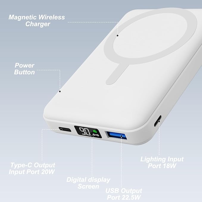 AOGUERBE Magnetic Power Bank, 10000mAh Wireless Portable Charger with Stand | 22.5W PD Fast Charging for Magsafe Battery pack, LED Display, Travel Essential Magnetic Phone Charger for iPhone 17-12 Series - Image 2
