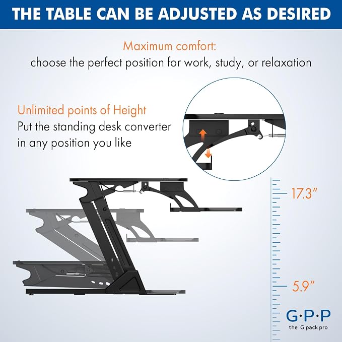 Standing Desk Converter: Adjustable up to 19.3" for Dual Monitors. Ergonomic Black Riser Promotes Healthy Workstation - Image 4